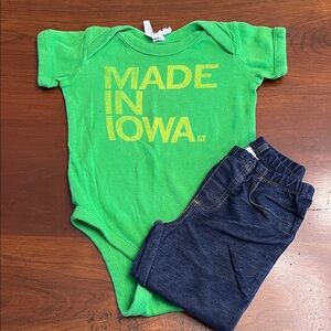 Rabbit Skins Green and Yellow 'Made in Iowa' Onesie